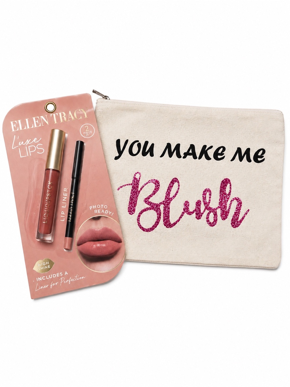 Ellen Tracy Luxe Lips Set & “You Make Me Blush” Makeup Pouch Bundle - Picture 2 of 2